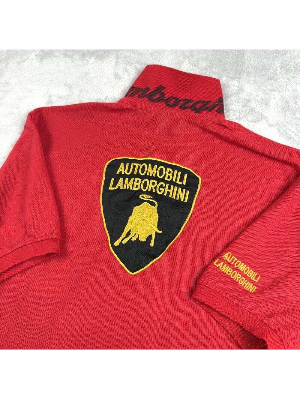 Lamborghini Polo Shirt Mens XL Red Big Logo Embroidered Luxury Supercar Golf VTG